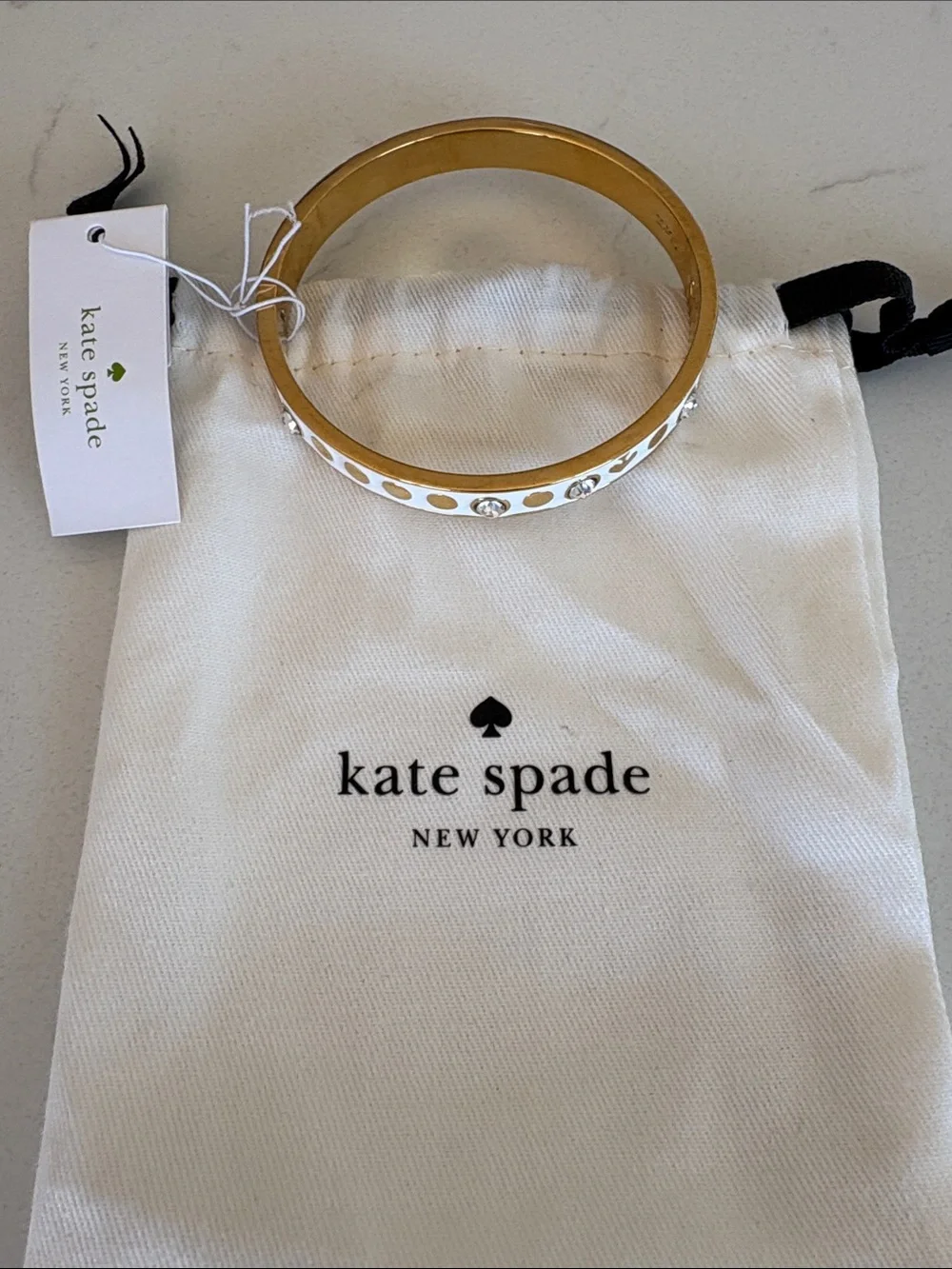 kate spade White and Gold Crystal Dot Enamel Bangle - Picture 4 of 4